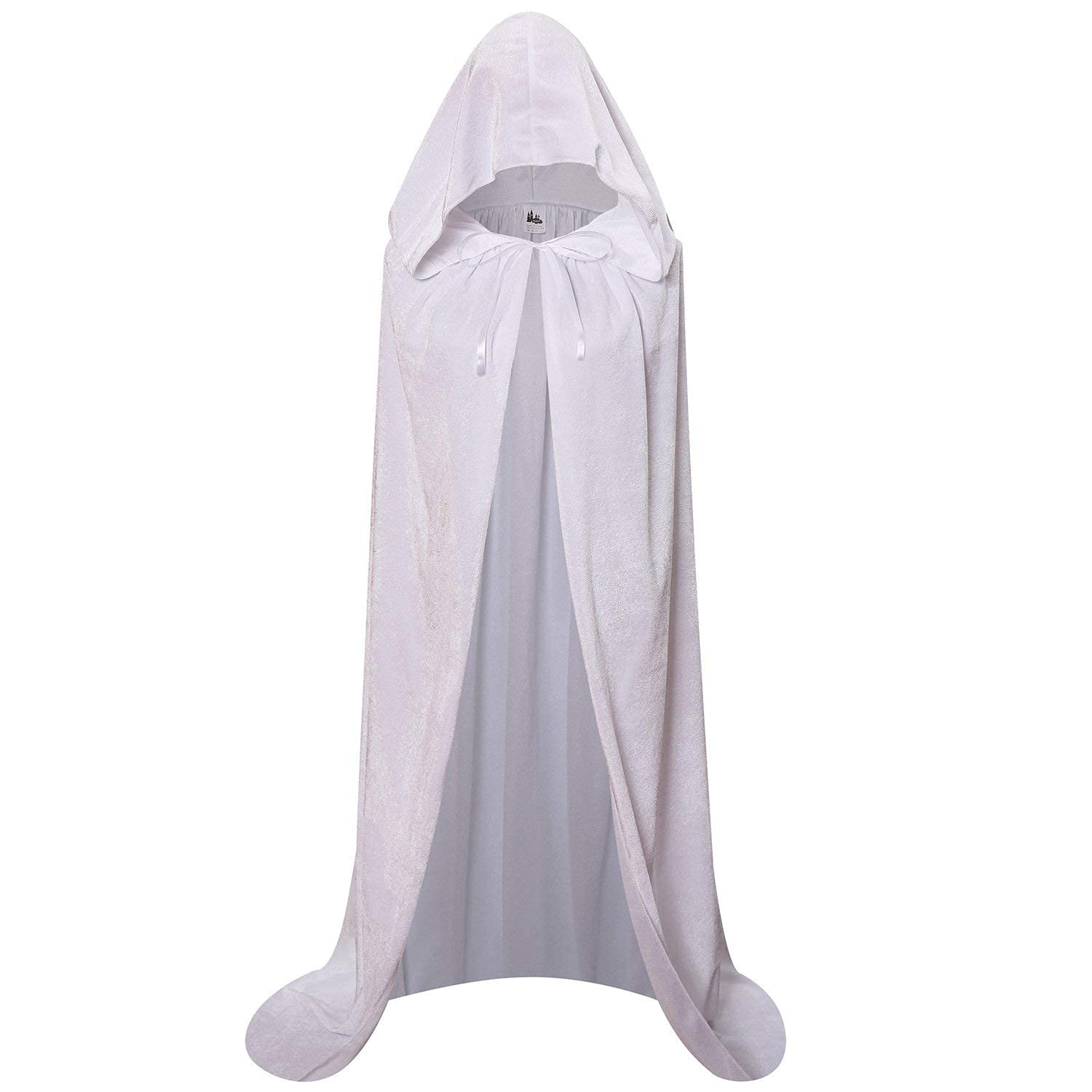 Makroyl Unisex Hooded Cloak Long Velvet Cape For Halloween Christmas Cosplay Costume (White, L)