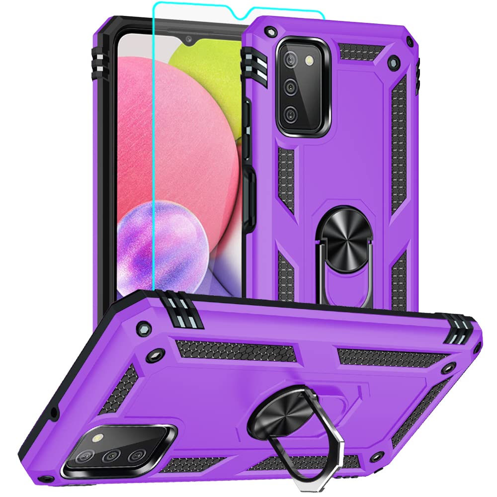Samsung Galaxy A03s Protective Case with HD Screen Guardian, Military Grade 16ft Drop Tested Shockproof Case, Purple