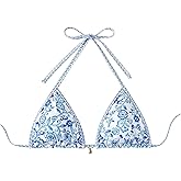 SOLY HUX Women's Triangle Bikini Top Only Tie Back String Floral Print Padded Swimwear Bathing Suits Tops