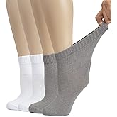 Hugh Ugoli Women's Cotton Diabetic Ankle Socks, Wide, Thin, Loose Fit and Stretchy, Seamless Toe, Non Binding Top, 4-8 Pairs