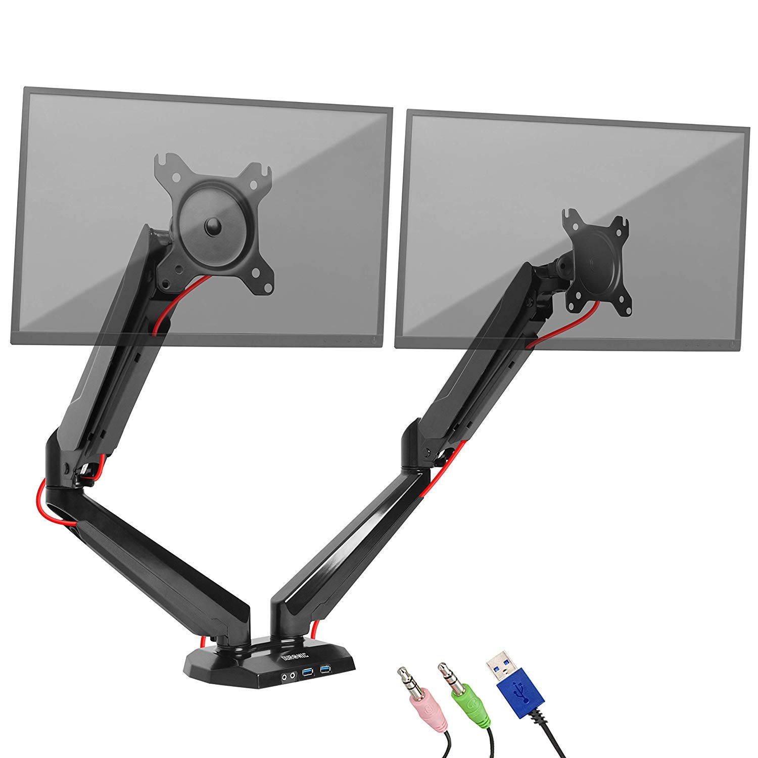 Duronic Dual Monitor Stand DMUSB52 Double Monitor Arm Desk Mount for Two 13-27” PC Screens, Height Adjustable Gas Powered Monitors Mounts with VESA 75 100, Monitors Riser for Home Office