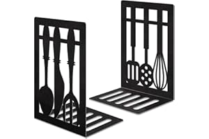 JINIHFW Book Ends,Metal Bookend,Bookend Decorative Heavy Book Ends for Shelves, Home Decorative Bookends for Heavy Books,Non-Skid Black Book Holder for Kitchen Housewarming Cooking Lover Gifts