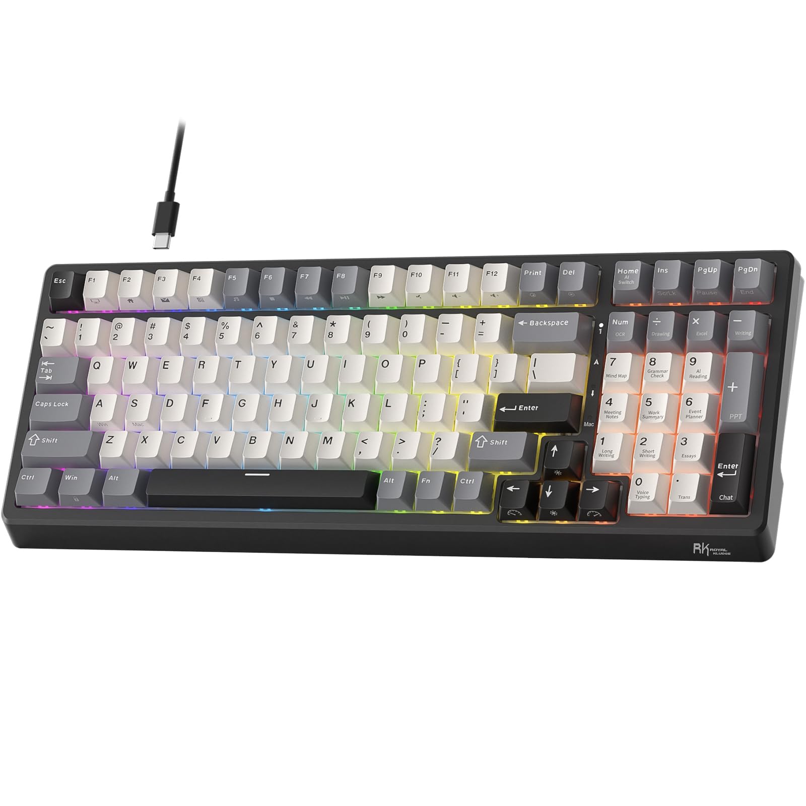 RK ROYAL KLUDGE F99 AI Smart Wired Mechanical Gaming Keyboard with Real-Time Voice Input & Translation, Hot-Swappable Linear Switches, PBT Keycaps, RGB Backlit, Dual USB Ports & AI Software Support