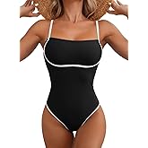 Herseas Women One Piece Swimsuit Seamless 2025 Summer Bathing Suit Color Block Trims Sporty Spaghetti Strap Beachwear