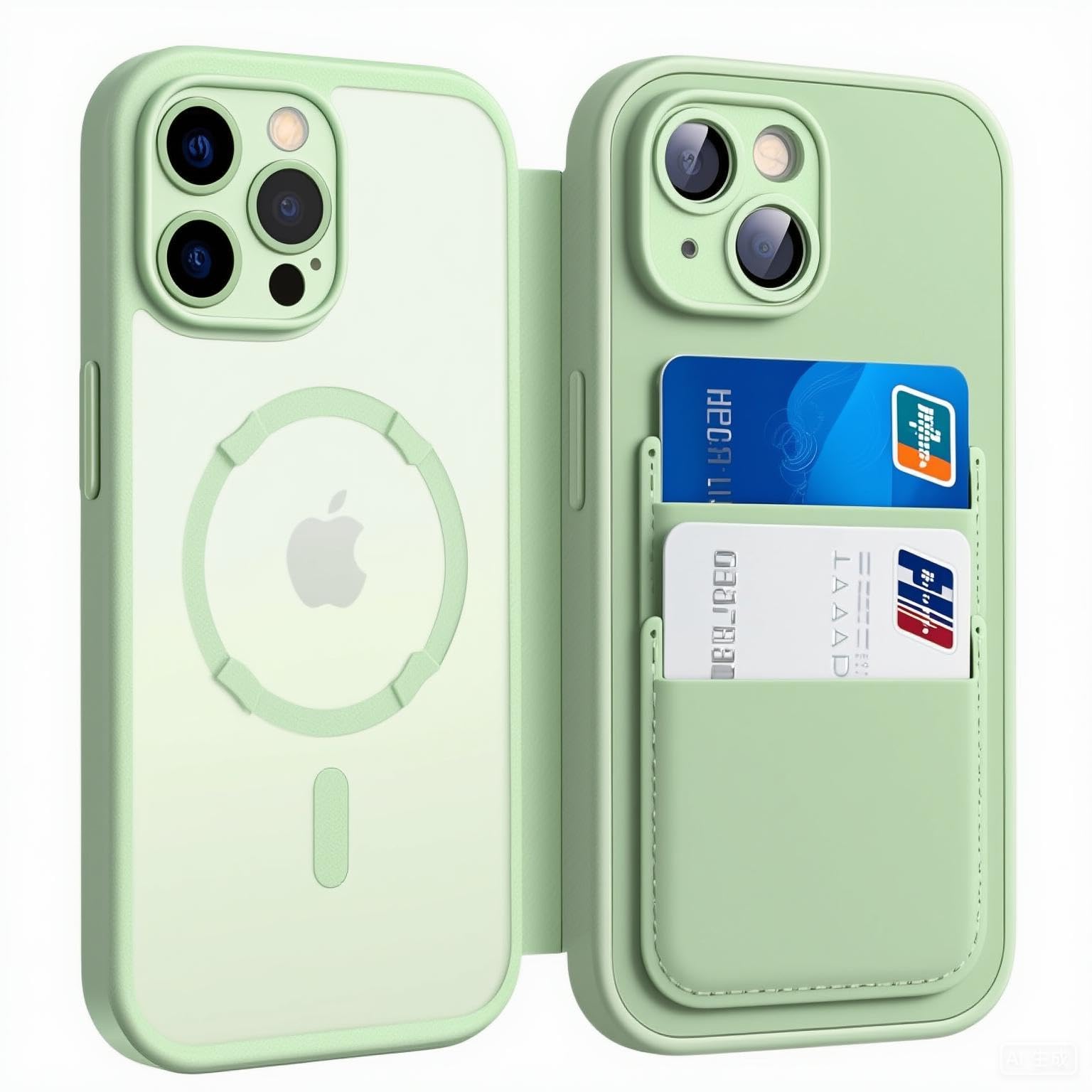 Photo 1 of TOCOL for iPhone 15 Wallet Case with Credit Card Holder, Drop Tested, Flip Card Slot Cover, Compatible with iPhone 15, Light Green