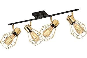 MUEOF 4-Light Track Lighting Fixtures Ceiling,4 Adjustable Track Heads,Modern Directional Spotlight for Dining Table, Kitchen, Hallway, Living Room, Bathroom, Art Gallery.(Gold)