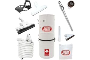 ULTRA CLEAN LOGO Ultra Clean SC100 Heavy Duty Powerful Central Vacuum System – Made in Canada – with with Air Turbo Nozzle, Hose and Accessories-Ideal for Hardwood Floors, Area Rugs and Berber Carpeting (35 Ft, White)
