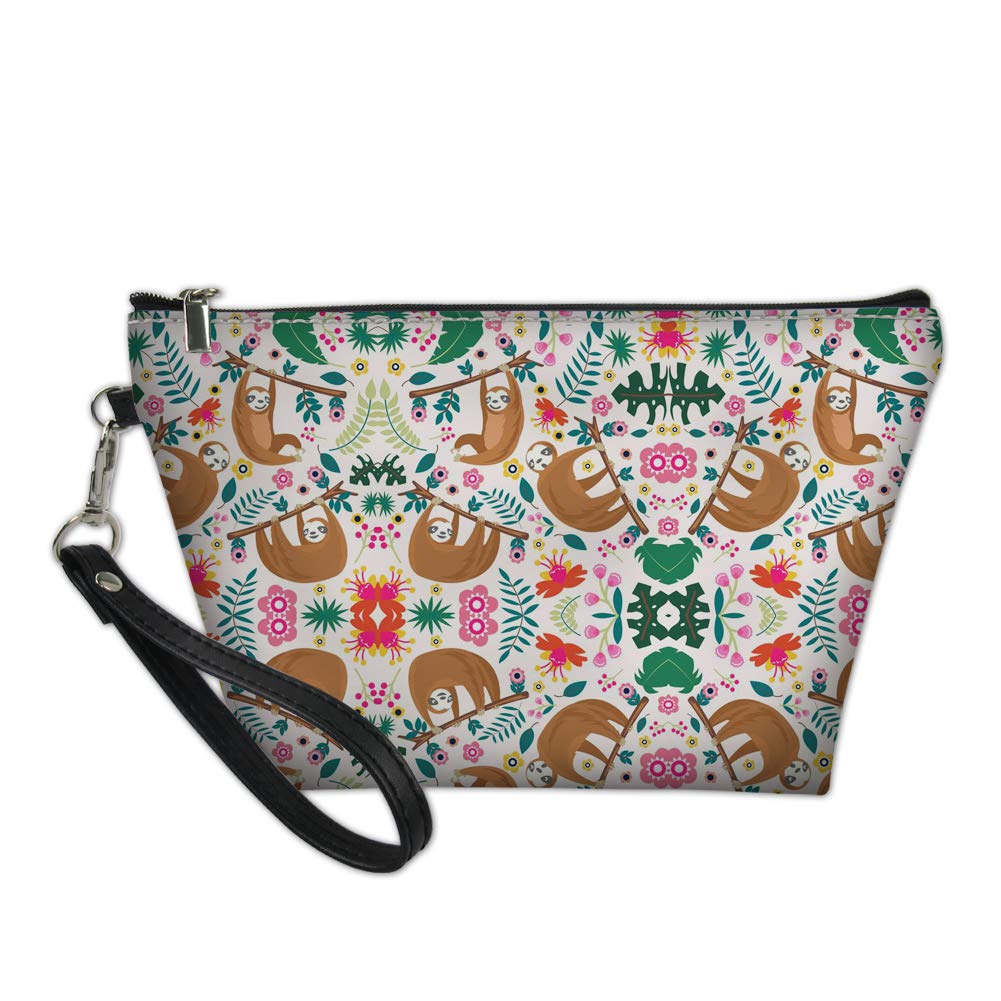 Women's Makeup Bag Sloth Purse PU Leather Trapezoid Cosmetic Case Organizer Toiletry Kit Clutch Bag by Showudesigns