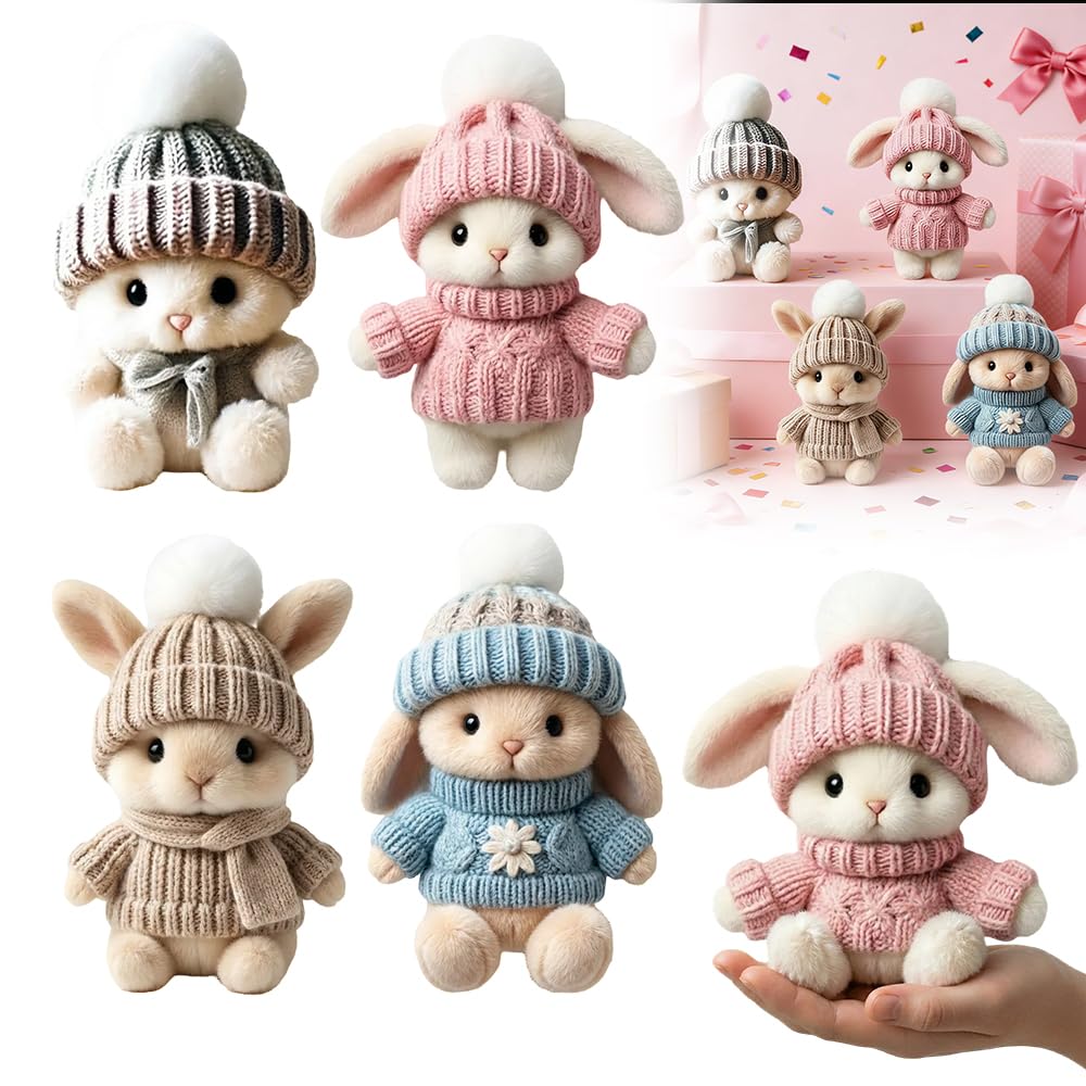 muxou Handmade Mini Bunny Hug, 2026 Easter Gift in a Box Hugs Positive Rabbit Soft Floppy Ideas Bunnies Basket Stuffers Emotional Support Inspirational(4PCS)