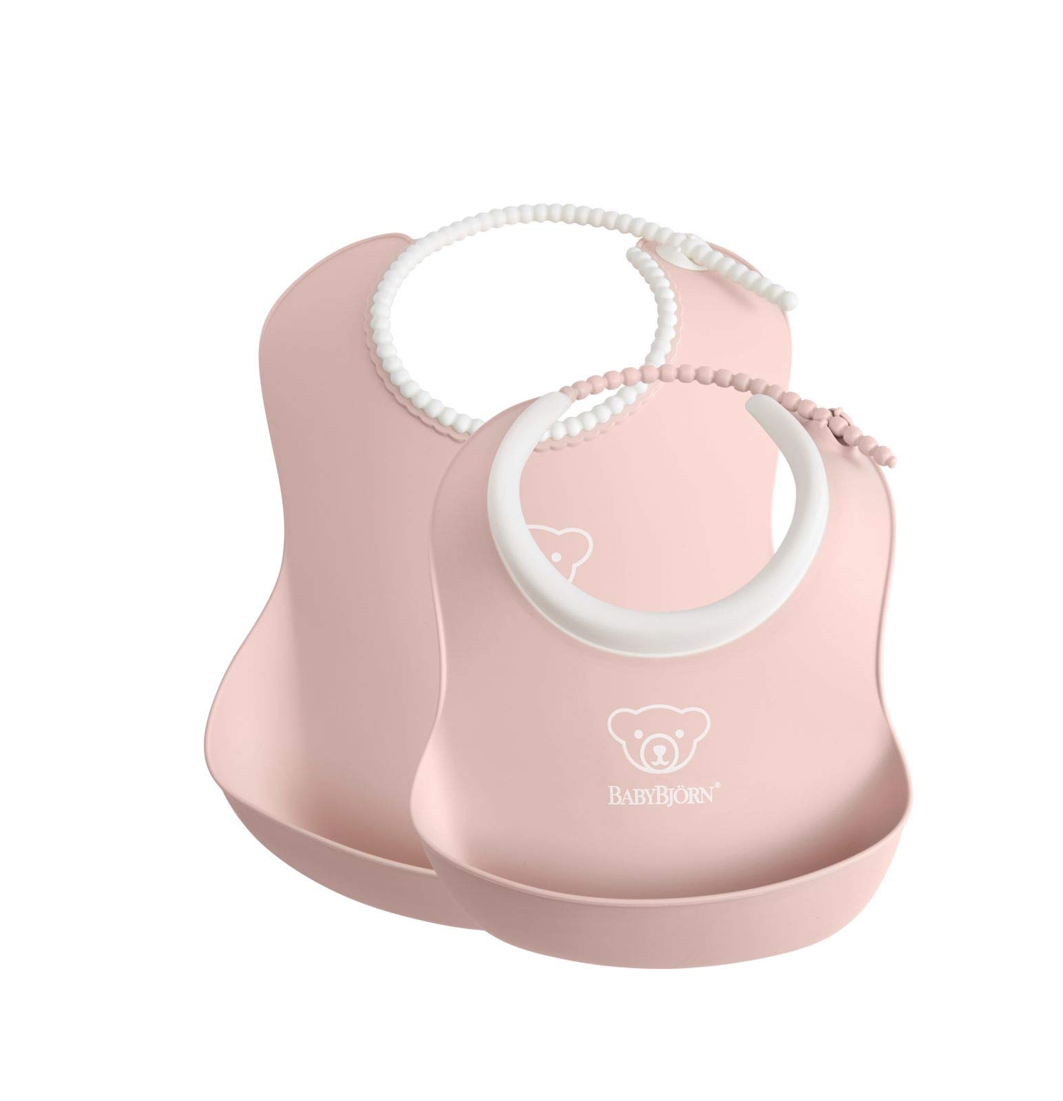 BabyBjörn Feeding Bib Set (Baby Bib + Small Baby Bib), Powder Pink