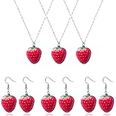 3D Strawberry Earrings and Necklace for Women Cute Funny Stereoscopic Red Strawberry Dangle Earring, Simulated Resin Strawberry Dangle Drop Earrings, Acrylic Fruit Jewelry Set Holiday Night Costume Gifts