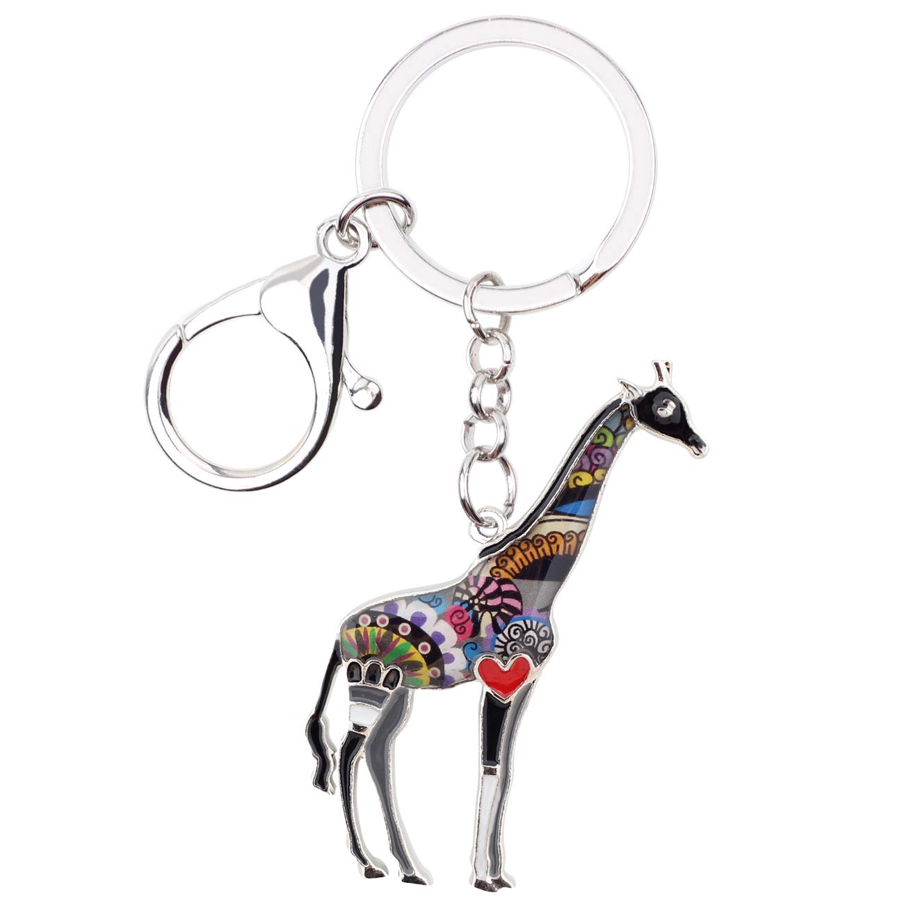 NEWEI Giraffe Keyrings Keychain for Women Girls Giraffe Lovers Bag Purse Charm (Black)