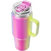 Meoky 32 oz Tumbler with Handle, Insulated Tumbler with Lid and Straw, Stainless Steel Travel Mug, 100% Leak Proof, Keeps Cold for 24 Hours or Hot for 8 Hours, Fits in Car Cup Holder (Carnival)