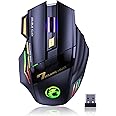 VEGCOO Wireless Gaming Mouse, Rechargeable Silent Wireless Mouse with 4800 DPI Adjustable,Double Click Key, Colorful RGB Lights, Computer Mice with Thumb Rest for PC/Mac Gamer (C26 Black)