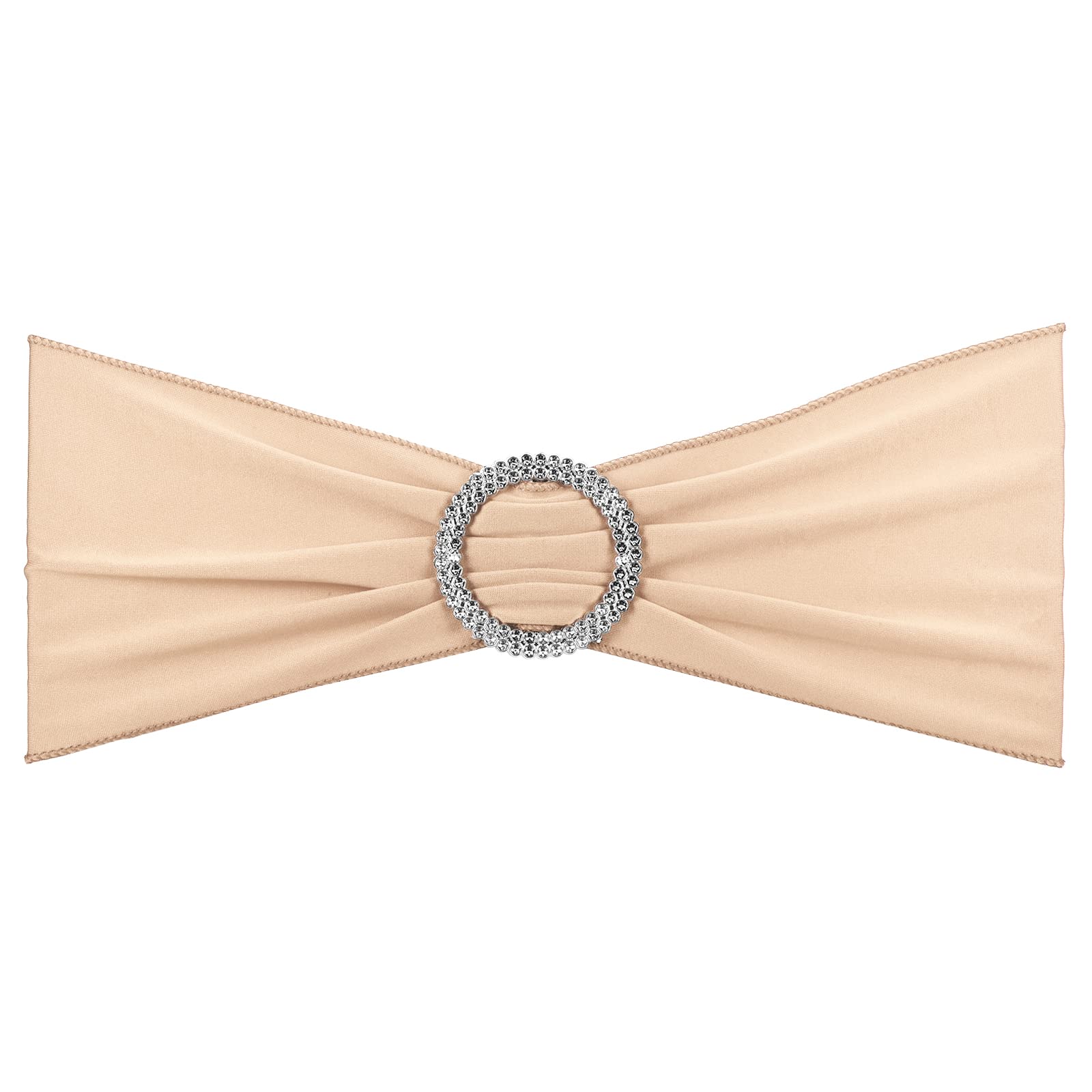 PATIKIL 13" x 5" Stretch Chair Sashes Bows, 25 Pack Elastic Chair Bands Sashes with Buckle Slider for Wedding Banquet Decorations, Champagne