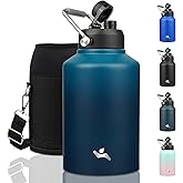 Konokyo 1 Gallon Jug with Handle,128 oz Insulated Water Bottle with Carrying Pouch, Double Wall Vacuum Stainless Steel Metal Bottle,Indigo Black