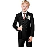 Boys Suit Double Breasted 6 Piece Tuxedo Suits for Kids Toddler Blazer Vest Dress Pants Wedding Outfit Set Shirt Tie