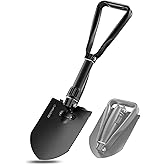 REDCAMP Military Folding Camping Shovel，High Carbon Steel Entrenching Tool Tri-fold Handle Shovel with Cover,Black