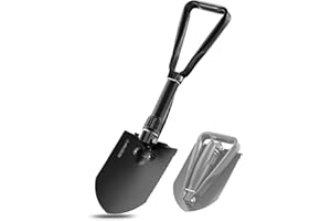 REDCAMP Military Folding Camping Shovel，High Carbon Steel Entrenching Tool Tri-fold Handle Shovel with Cover,Black