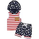 BemeyourBBs Toddler Baby Boy Summer Outfit Hooded Top with Pocket and Elastic Waist Shorts Set Infant Boy Clothes