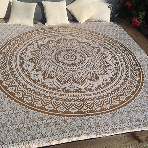 Bless International Indian Traditional Mandala Hippie Wall Hanging, Cotton Tapestry Ombre Bohemian Bedspread (Queen (84x90 Inches)(215x230 Cm), Golden Omra) โ image 1