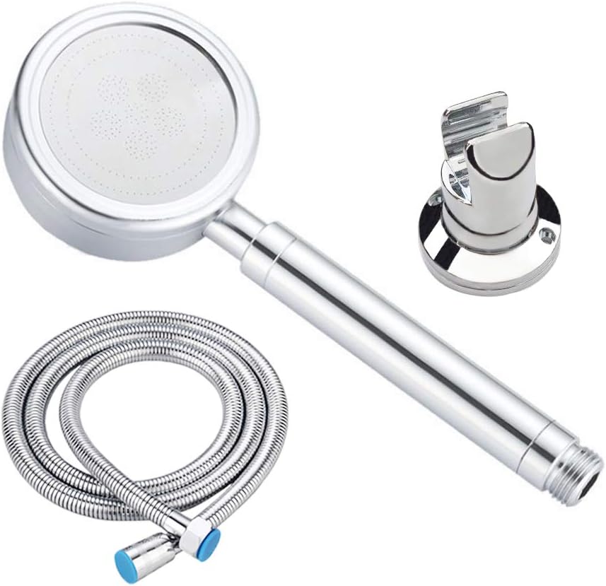 Solid Metal Hand Held Shower Head Set with Powerful Shower Spray against Low Pressure Water Supply Pipeline - with Shower hose and Adjustable Bracket - Enjoy a relaxing shower experience - Silver