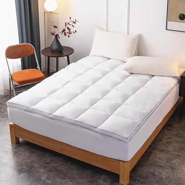 DROVAN MATTRESS TOPPER QUEEN SIZE – EXTRA THICK MATTRESS PAD COVER – PILLOW TOP DEEP POCKET WITH BREATHABLE 7D SPIRAL FIBER FILLING COOLING MATTRESS COVER