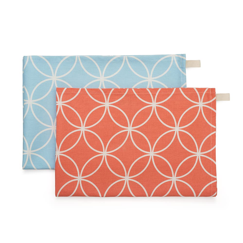 BlissHome Nadiya Hussain Pattern Cotton Tea Towels set of 2 Blue/Red, 70x50cms