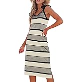BLENCOT Womens Summer Dresses Sleeveless Casual Bow Tie Strap Long Spring Cute Knit Beach Striped Split Maxi Sundress