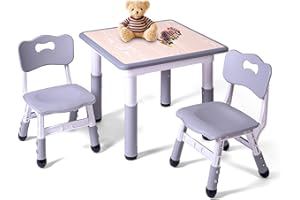 LAYAONE Kids Table and 2 Chairs Set - Height Adjustable Toddler Study Table and Chair Set, Kid Size for Ages 3-8 Children - G