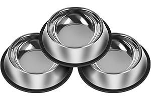 SERENTIVE 3Pcs Stainless Steel Dog Bowls Set - Non-Slip Food and Water Bowl 54 Oz - Dishwasher-Safe, Rust Resistant Metal Pet Bowls for Small/Medium/Large Sized Pets