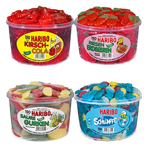 HARIBO-Probierset-Gelatinfrei-4-er-Pack-Kirsch-Cola-Riesen-Erdbeeren-Saure-Gurken-Schluempfe HARIBO-Probierset-Gelatinfrei-4-er-Pack-Kirsch-Cola-Riesen-Erdbeeren-Saure-Gurken-Schluempfe