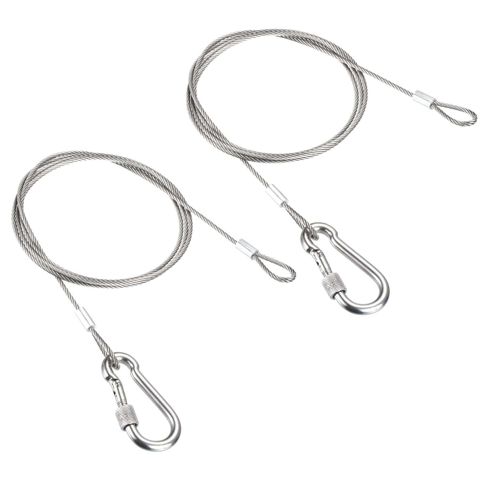 PATIKIL Safety Cable Lock Cable with Snap Hook 3.3ft 1mx2.5mm, 2 Pcs Stainless Steel Double Loops Security Hanging Wire