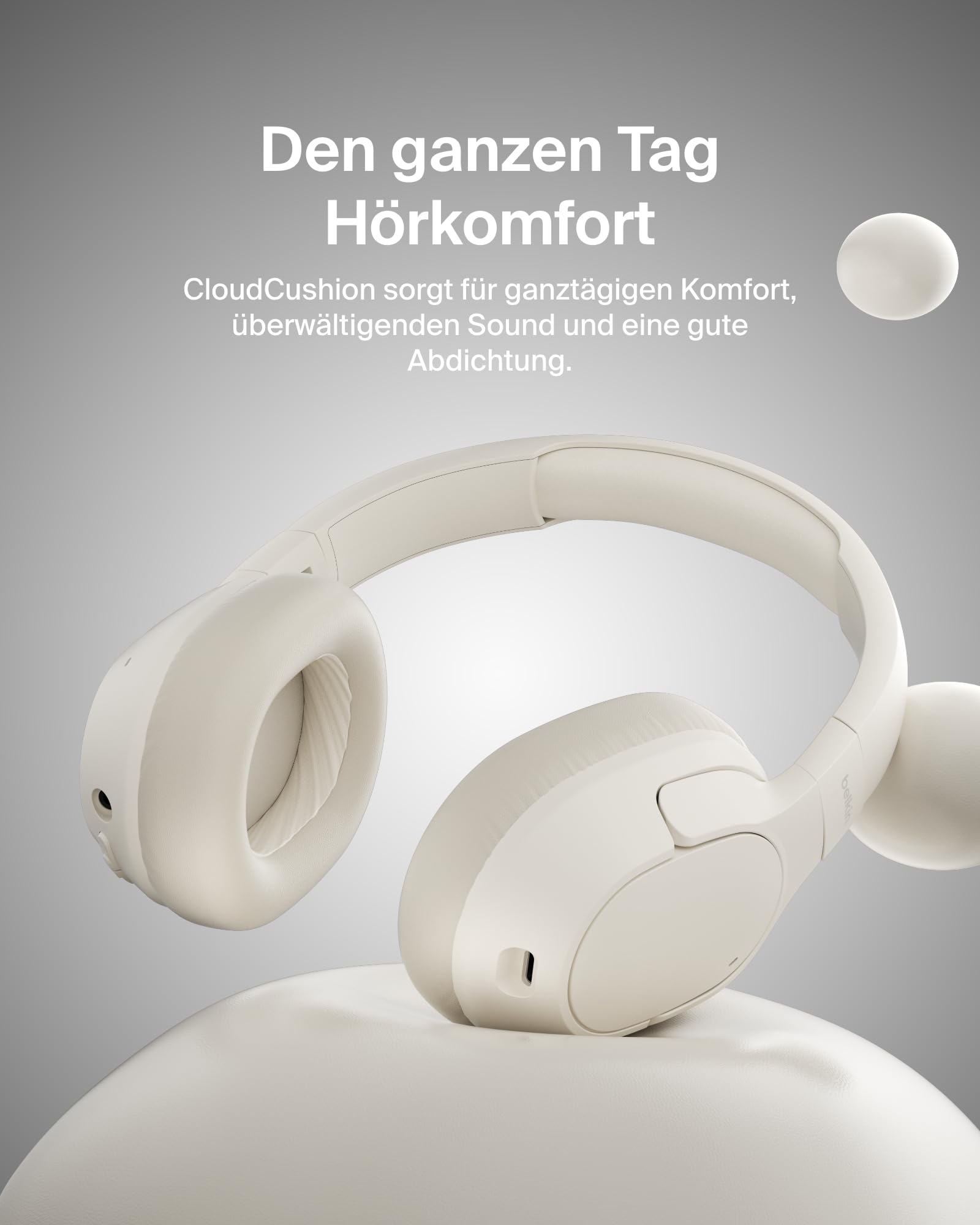 Belkin SoundForm Isolate Noise Cancelling Kopfhörer kabellos Bluetooth Kopfhörer, Headset mit Mikrofon, Over-Ear-Kopfhörer mit 60 Stunden Wiedergabe, tiefer Bass, CloudCushion Hörmuscheln – Sandfarben 7
