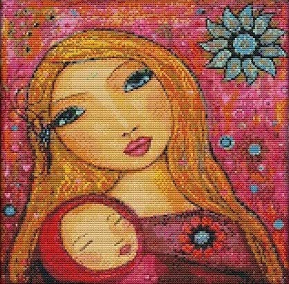 Arione Cross Stitch Kits for Adults Beginners Pre Printed Stamped Cross Stitch Kit Embroidery Tapestry Kit Mother and Child 33 x 36 CM.