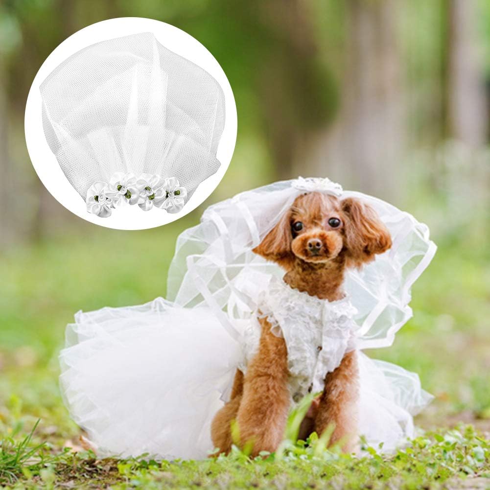 Pssopp Dog Wedding Veil Pet Cat Wedding Veil Bridal Flower Headdress Dog Bride Costume Hair Bow Hair Accessories for Small Medium Large Dog (S) - Image 4