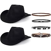 2 Pack Western Cowboy Hats for Women and Men Classic Felt Wide Brim Costume Cow Boy Hat Roll Up Brim Cowgirl Hat