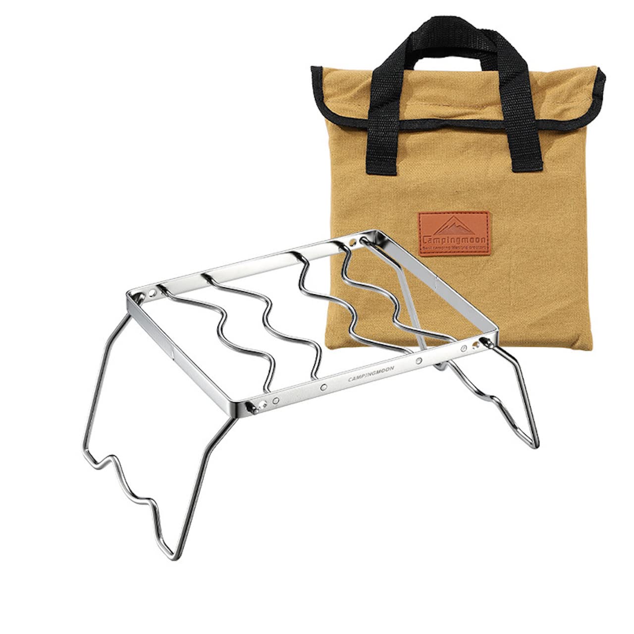 CAMPINGMOON 304 Stainless Steel Portable Campfire Trivet MS-1001,MS-1011,MS-1012-SW,MS-1013-SW,MS-1015-SW (【L 9.4’’ x W 7.9’’ x H 4.5’’/5.3’’】Campfire Grill (MS-1012))