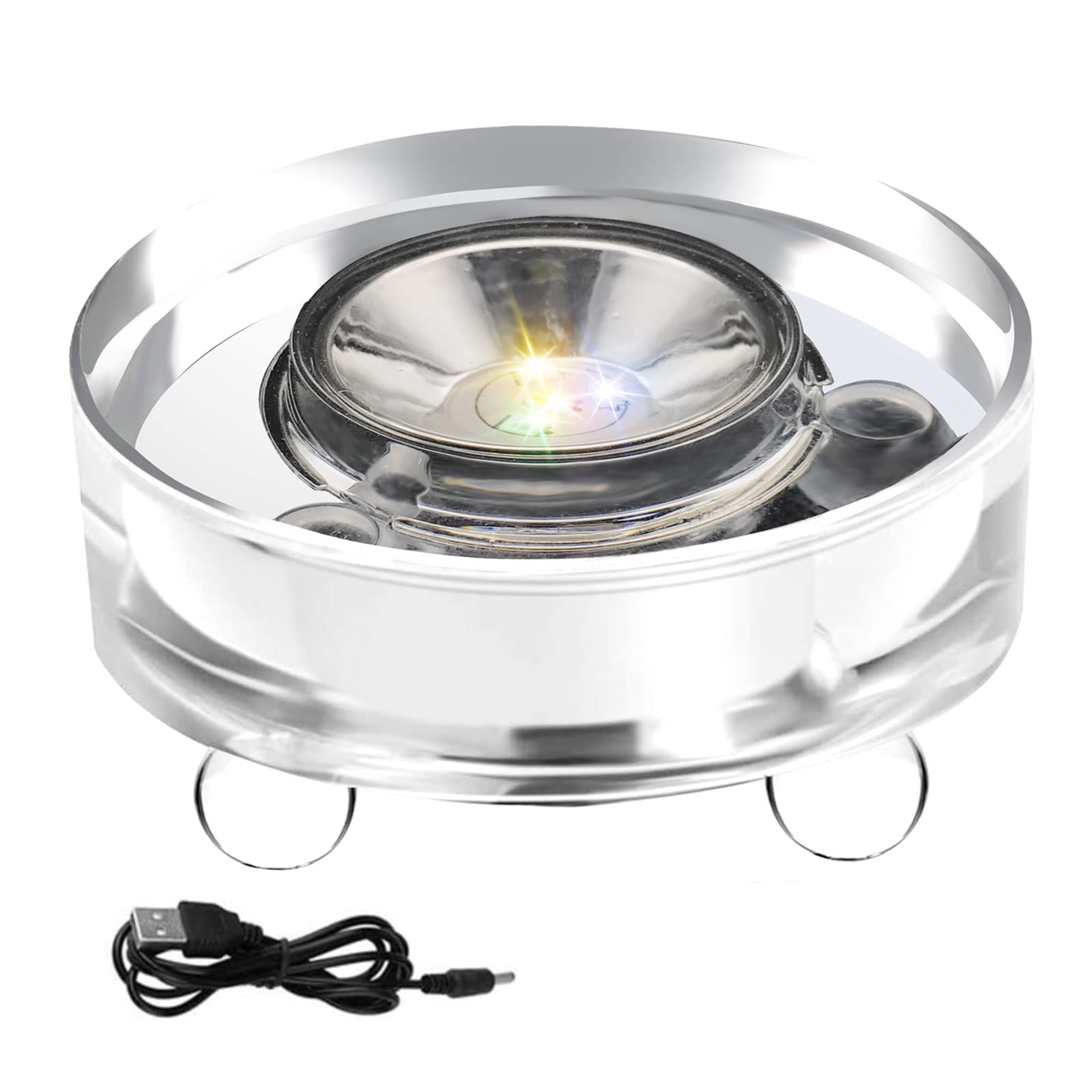 Crystal LED Light Display Base, Multicolor LED Lights Pedestal Color Show Stand, Auto Flashing USB Powered Round Base for 3D Crystals Glass Art