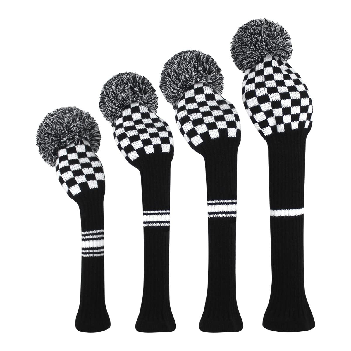 Scott Edward Knitted Golf Head Covers 4PCS Handmade Fit Well for Driver and Fairway Woods with Long Neck Pom Pom Golf Club Headcovers Set
