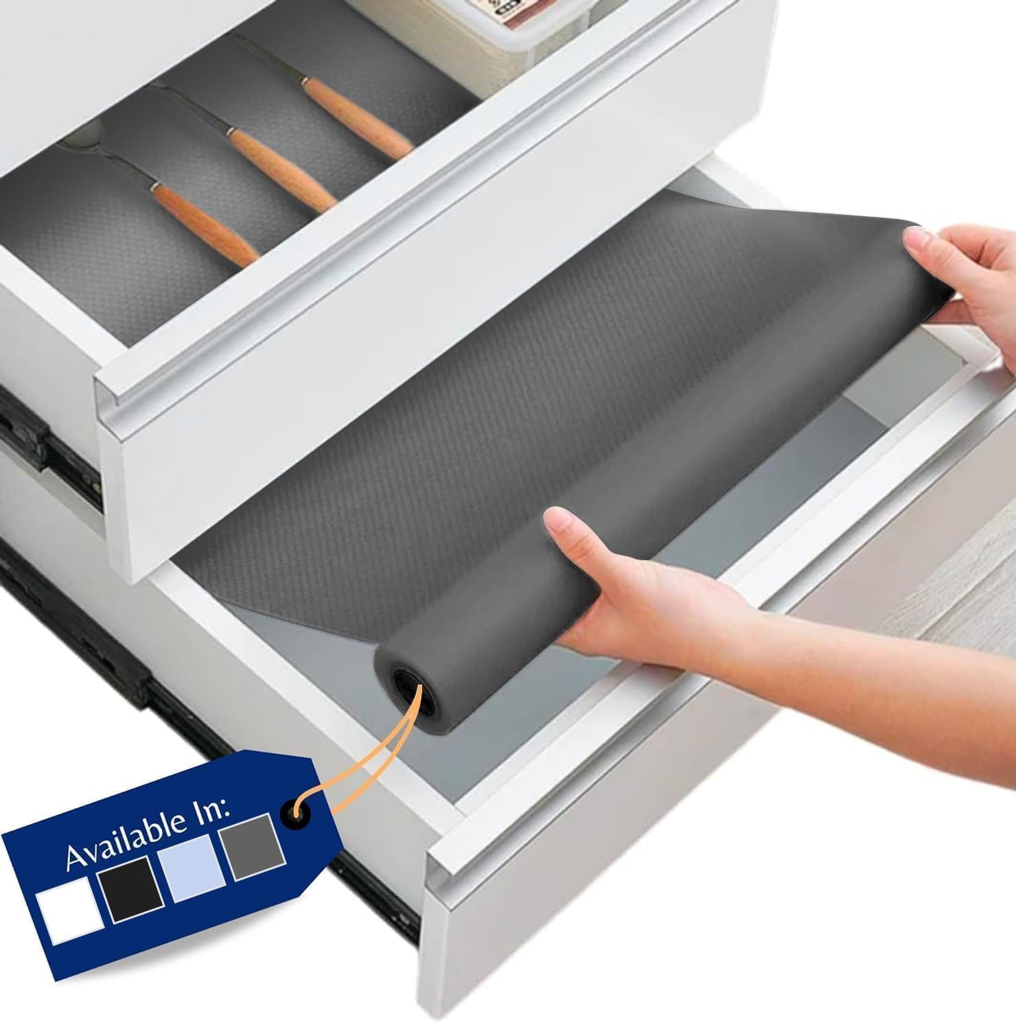 Linda's Essentials Kitchen Drawer Liners (60 x 500 cm) - Non-Slip Cupboard & Fridge Mats, Protects from Spills, Multi-Use Shelf & Cabinet Liner, Great Kitchen Accessory (Grey)