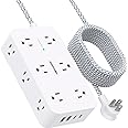 Extension Cord 10 Ft, Power Strip Surge Protector with 12 Outlets 4 USB Ports (2USB C), Large Desk Power Strip with Long Cord, Flat Plug, Wall Mount for Office Home College Dorm Room Essentials, White