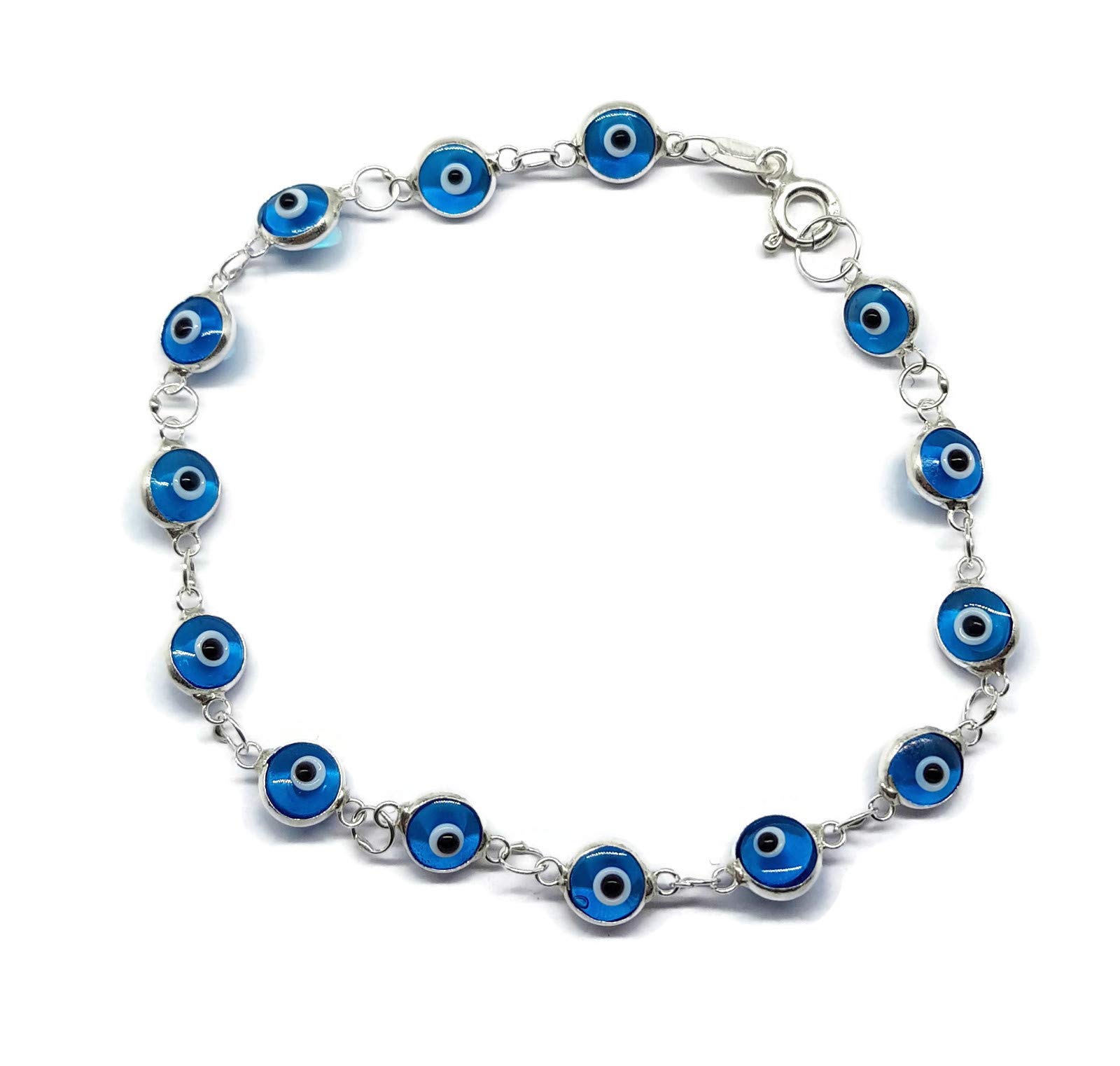 MYSTIC JEWELS by Dalia – Silver Evil Eye Bracelet – 19 cm (Light Blue)