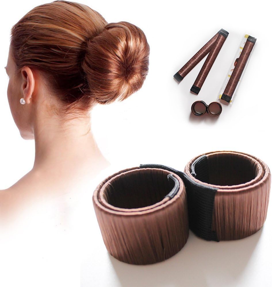 HS Pure High Quality Fashion Women Magic Hair Bun Maker Tool - For Donut, Doughnut, Bun, French Twist - Girls School Hair Styling Curler - Curling DIY Clip - For Party Wedding Yoga Running Dancing Work and Daily Life (Brown)