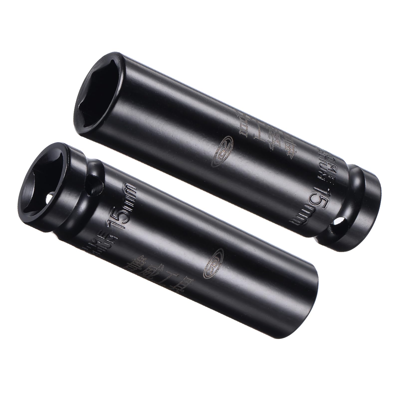 CoCud Deep Impact Socket, 1/2" Drive 15mm Socket, CR-V Steel Rounded Corner Design 6-Point Deep Impact Socket - (Applications: for Screw Installation and Removal), 2-Pieces