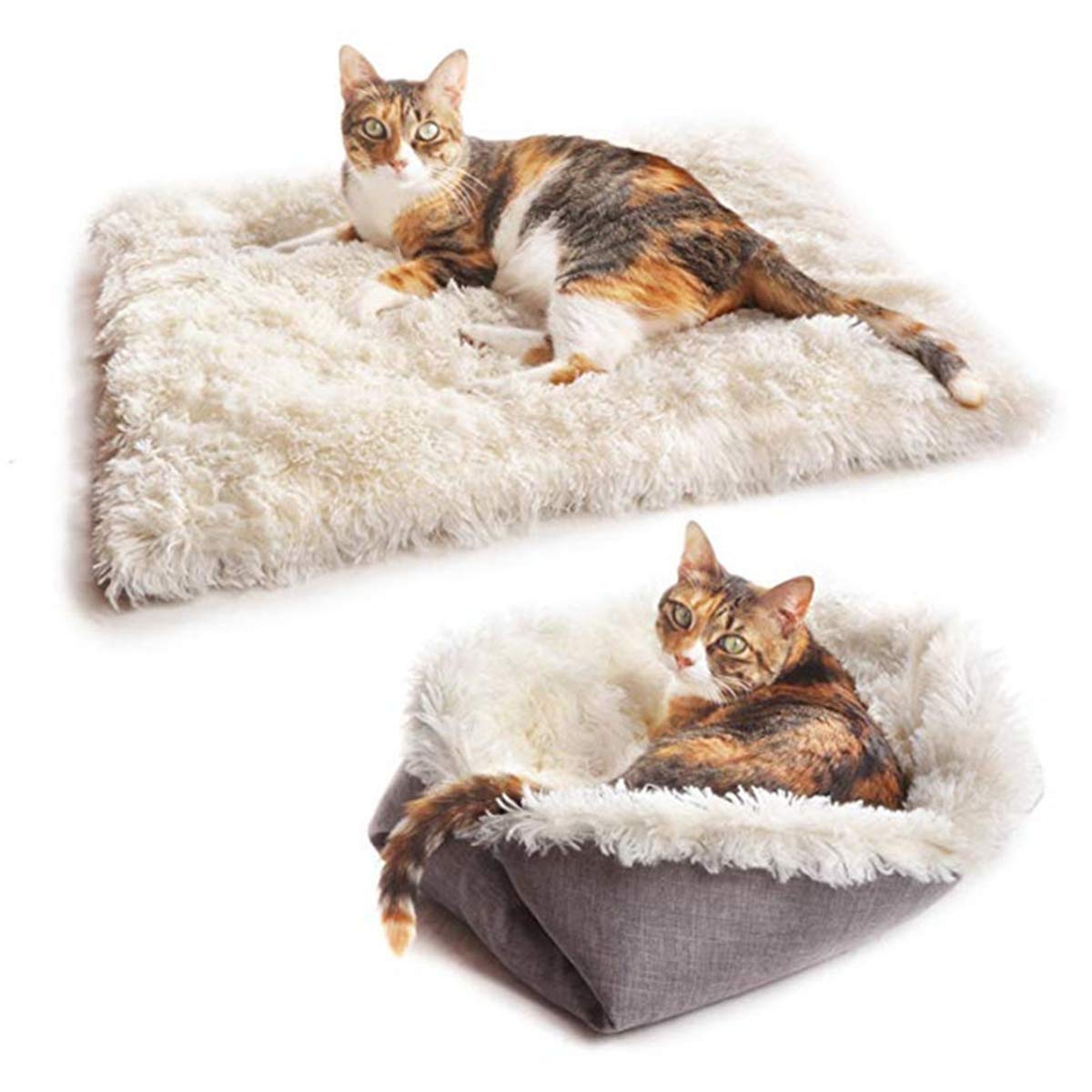 Eidoct Furry Self Warming Cat Mat for Cats Small Dogs,Function 2 in 1 Soft Plush Blanket for Indoor Cats Dogs Fluffy Pet Bed (Canary Yellow)