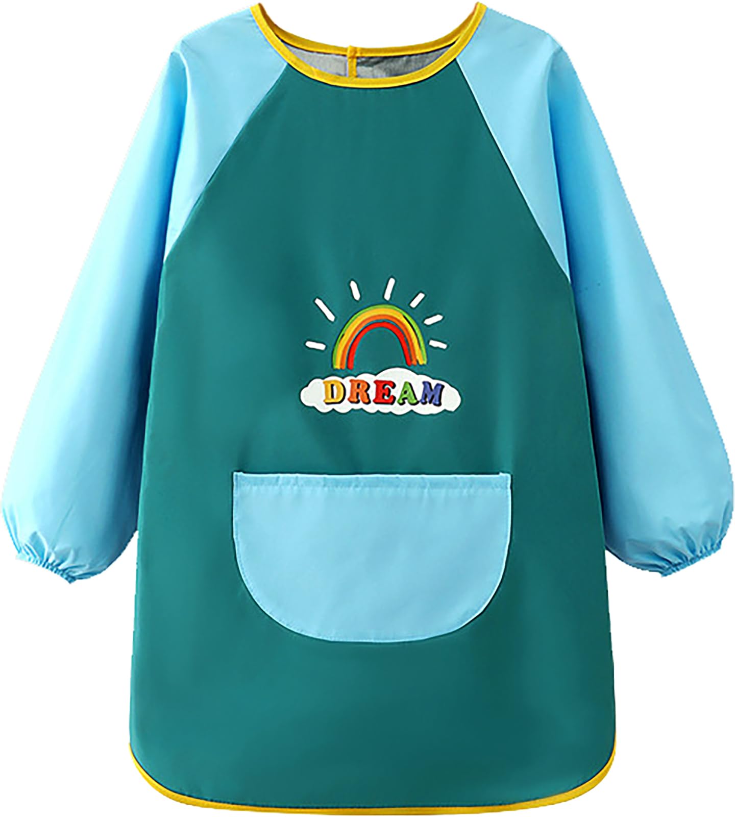 MESU Kids Art Smocks Long Sleeve Apron Waterproof Artist Painting Children Apron Green Rainbow M