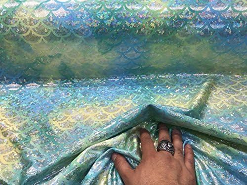 GREEN TIE DYED IRIDESCENT MERMAID FISH SCALES 2 WAY STRETCH NYLON SPANDEX-1 YARD