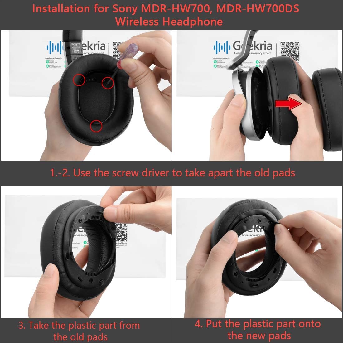 Geekria Earpad and Headband Set Compatible with Sony MDR-HW700/ MDR-HW700DS Headphones, Repair Parts Suit (Black) - Image 5