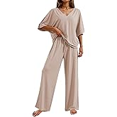 Ekouaer Pajama Sets for Women 2 Piece Lounge Set Short Sleeve Tops and Long Pants Soft Comfy Pjs Sleepwear Outfits S-XXL